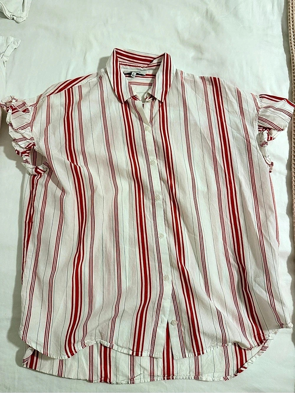 Madewell Ruffle-Sleeve Shirt in Red & White